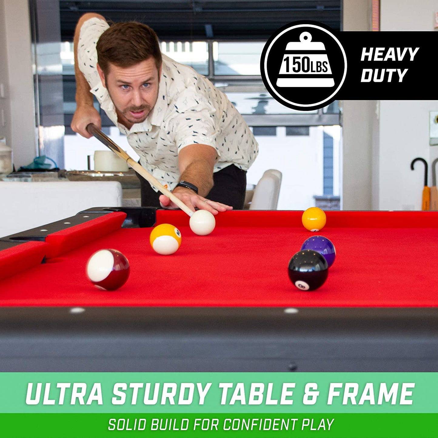 GoSports 7ft Billiards Table – Portable Pool Table – Includes Full Set of Balls, 2 Cue Sticks, Chalk, and Felt Brush