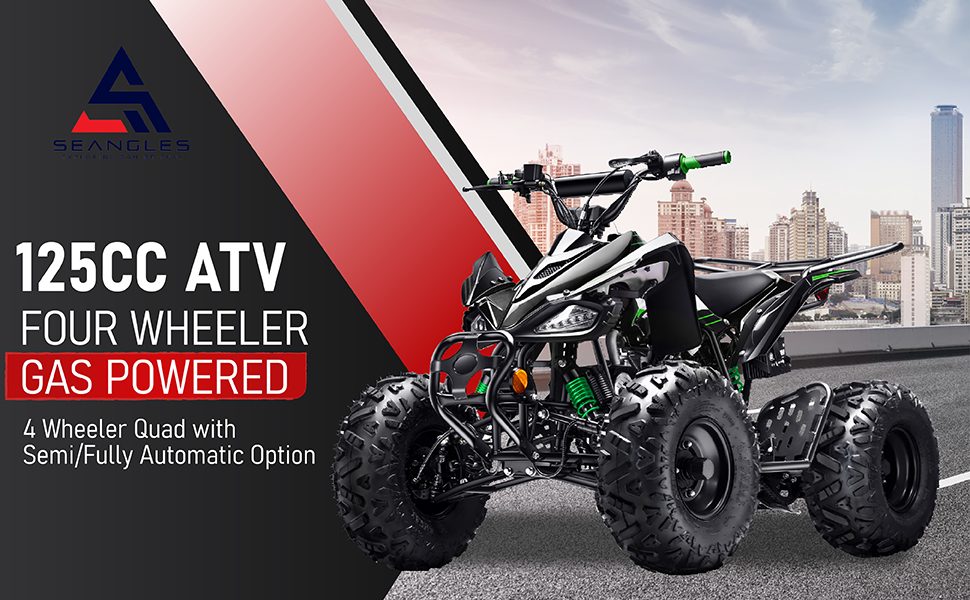 Automatic 125cc ATV with Reverse – Utility ATV Four Wheeler Gas Powered 4 Wheeler Quad with Headlights - Big 19"/18"Tires (Green, Fully Assembled)