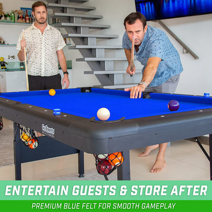 GoSports 7ft Billiards Table – Portable Pool Table – Includes Full Set of Balls, 2 Cue Sticks, Chalk, and Felt Brush
