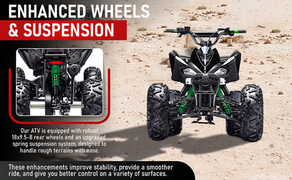 Automatic 125cc ATV with Reverse – Utility ATV Four Wheeler Gas Powered 4 Wheeler Quad with Headlights - Big 19"/18"Tires (Green, Fully Assembled)