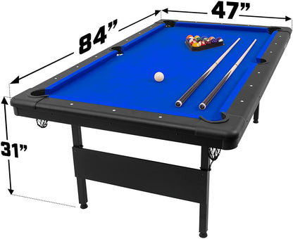 GoSports 7ft Billiards Table – Portable Pool Table – Includes Full Set of Balls, 2 Cue Sticks, Chalk, and Felt Brush