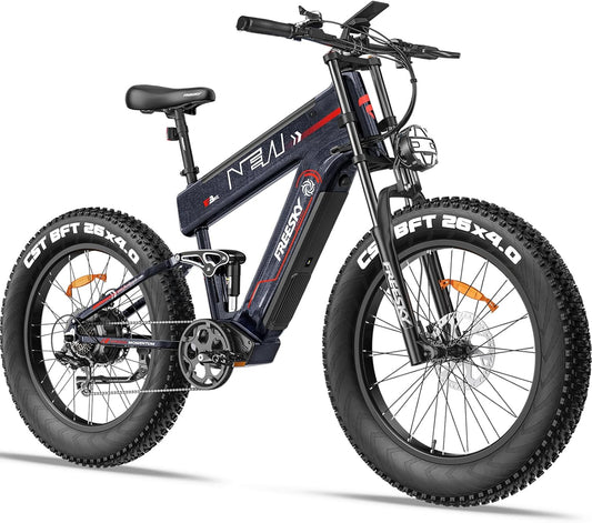 FREESKY 2025 Upgraded Dual Battery 48V 41AH Peak 2500W Motor 90-160 Miles Long Range Electric Bike for Adults 38MPH+ 26" Fat Tire Full Suspension EBike with Dual Hydraulic Brakes