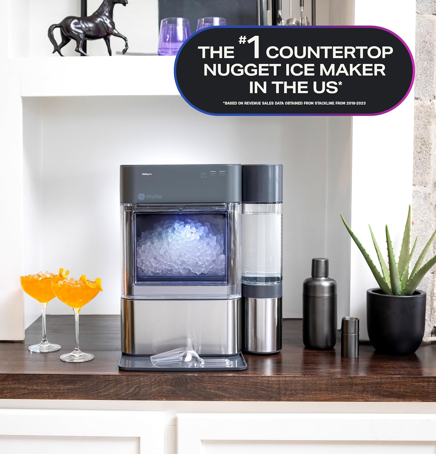 GE Profile Opal 2.0 XL with 1 Gallon Tank, Chewable Crunchable Countertop Nugget Ice Maker, Scoop included, 38 lbs in 24 hours, Pellet Ice Machine with WiFi & Smart Connected, Stainless Steel